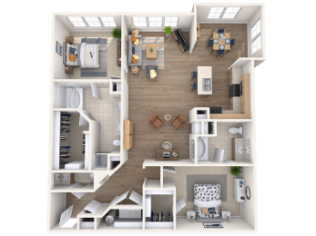Two bedroom two bathroom floor plan at The Beverly at Medical Center