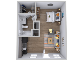 One bedroom one bathroom floor plan near Zilker Park
