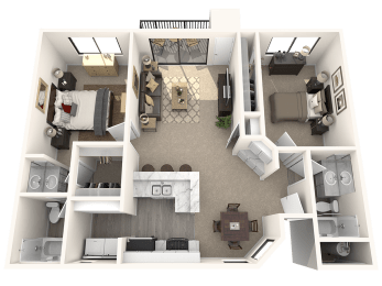 Two bedroom floor plan at SERRANO HIGHLANDS APARTMENT HOMES, Lake Forest, CA, 92630-7006