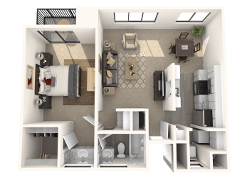 One bedroom floor plan at SERRANO HIGHLANDS APARTMENT HOMES, Lake Forest