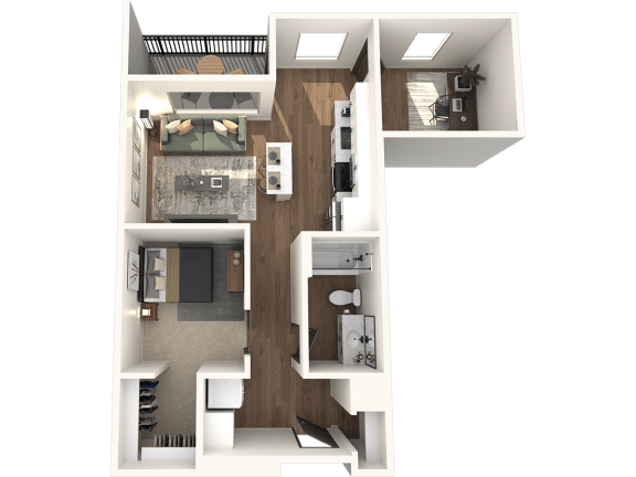 Studio 1 bathroom F1 Floor Plan at The Crossings at Windsong, Arizona, 86314