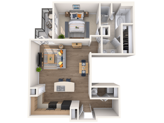 One bedroom one bathroom floor plan at The Beverly