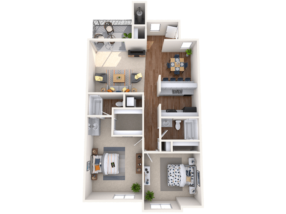 Floor Plan  Fully Renovated Two Bedroom and Two Bathroom. 1020 Square Feet. Unit comes with a Washer/Dryer. One Bedroom has a private bathroom. Unit also features a private patio.