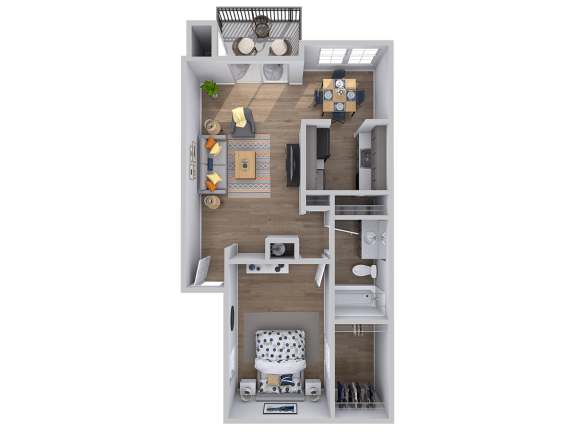 One bedroom one bathroom floor plan in Austin, Texas