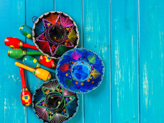 Sombreros on table at Mirabella Apartments, Bermuda Dunes, 92203