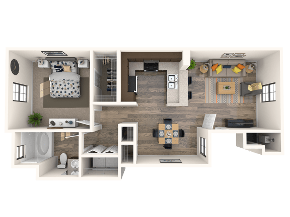 One bedroom floor plan l Everett Apartments