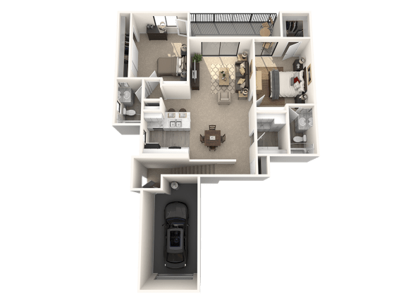 Two bedroom floor plan at SERRANO HIGHLANDS APARTMENT HOMES, Lake Forest, 92630-7006