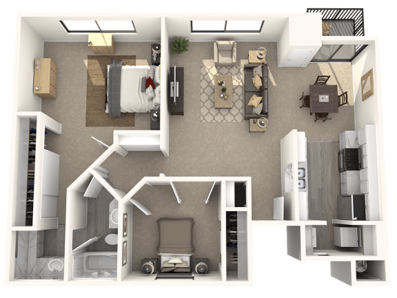 Two bedroom floor plan at SERRANO HIGHLANDS APARTMENT HOMES, Lake Forest, CA