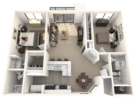 Two bedroom floor plan at SERRANO HIGHLANDS APARTMENT HOMES, Lake Forest, CA, 92630-7006