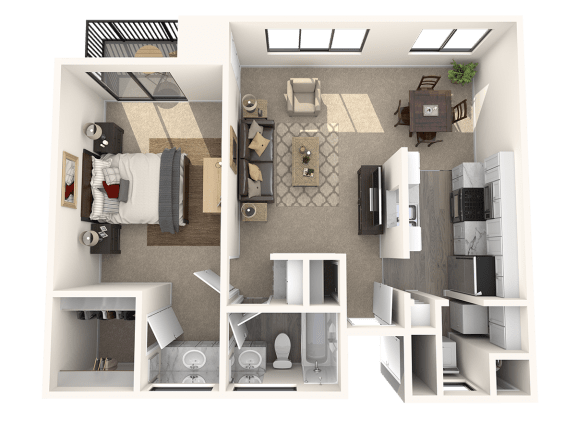 One bedroom floor plan at SERRANO HIGHLANDS APARTMENT HOMES, Lake Forest