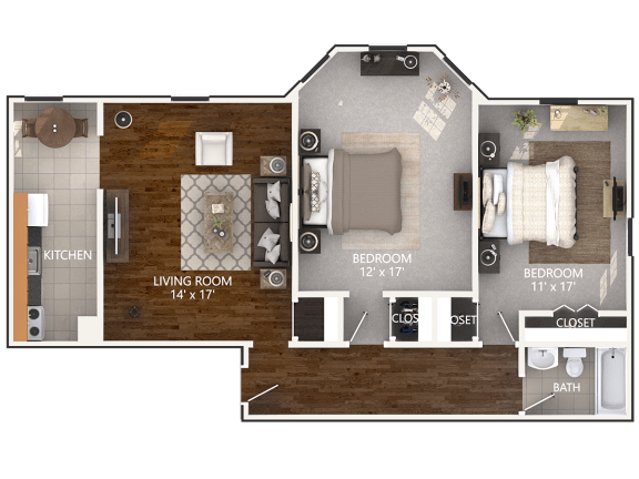 Floor Plan  2 Bedroom layout at Connecticut Plaza Apartments in Washington