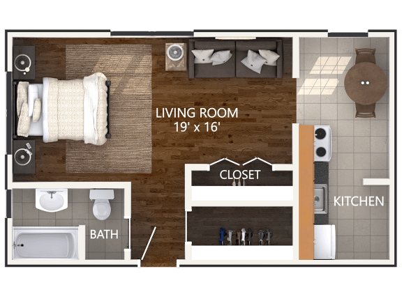Small Studio Floor Plan at Connecticut Plaza Apartments. Connecticut Ave NW