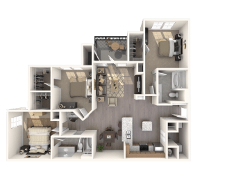 3 bedroom 2 bathroom The Rockefeller Floor Plan at The Crest at Sugarloaf, Lawrenceville