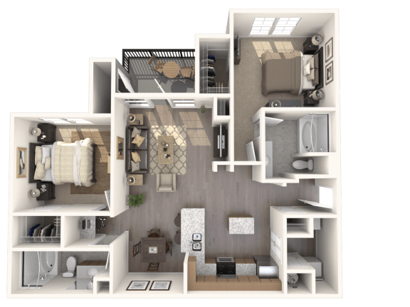 2 bedroom 2 bathroom  The Vanderbilt Floor Plan at The Crest at Sugarloaf, Lawrenceville, Georgia