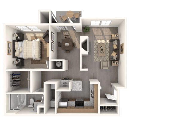 1 bedroom 1 bathroom The Waldorf with Fireplace Floor Plan at The Crest at Sugarloaf, Lawrenceville, 30044