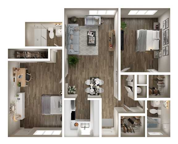 Vue on 67th 2 Bedroom Floor Plan with Vinyl Plank Flooring