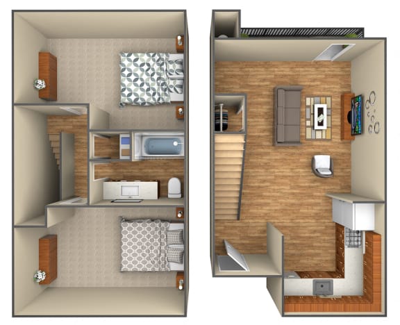 2 Bedroom Floor Plan at Cameron Park Village Apartments, California, 95682