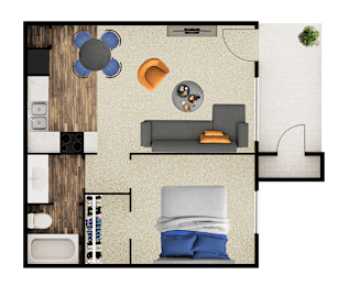 A2 floor plan at The Place at 2120 with 1 bedroom and 1 bathroom