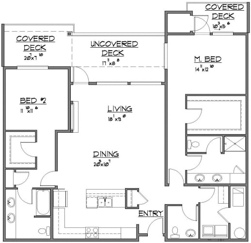 Floor Plan  2 Bed / 2 Bath + P at Bridgeview 125, University Place, WA, 98466