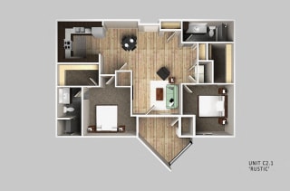 Mets Mets two bedroom two bathroom floor plan at The Conrad