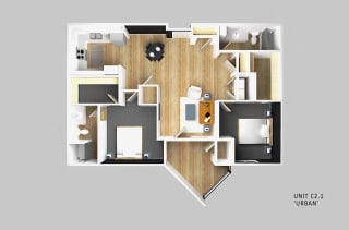 Mets Mets two bedroom two bathroom floor plan at The Conrad