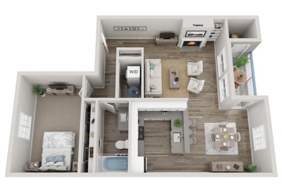 Floor Plan  a floor plan of a one bedroom apartment in Edmonds, WA.