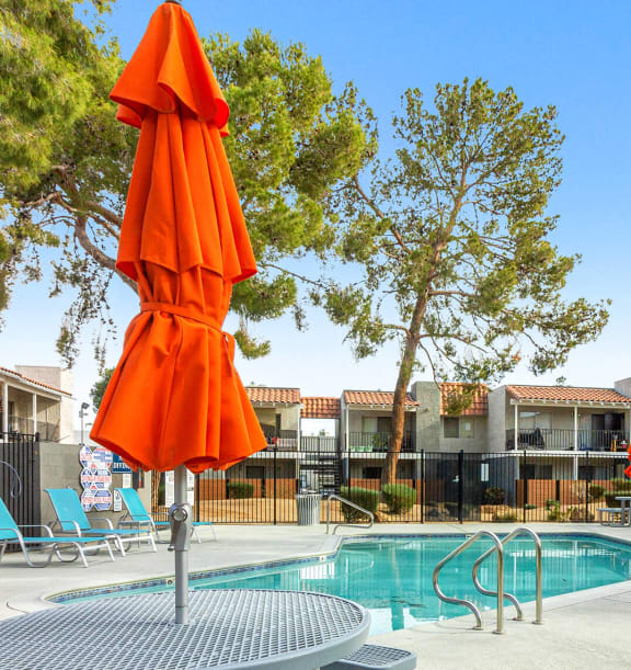 Shade umbrella and a pool