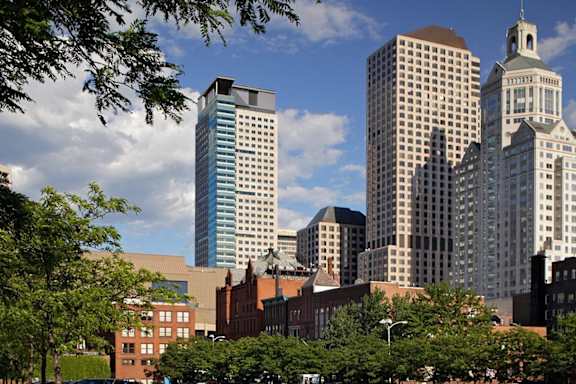 a view of a city with tall buildings and trees at Hartford 21 Apartments, Hartford, CT, 06103