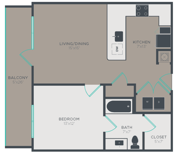 A6 Floor Plan at Link Apartments® Glenwood South, North Carolina, 27603