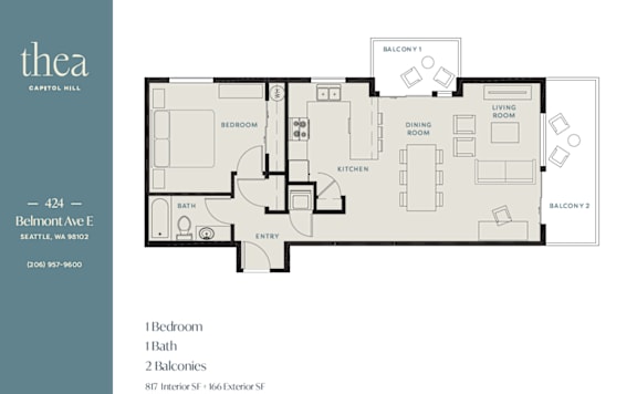 a floor plan of a 1 bedroom apartment