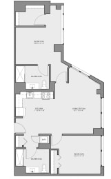 2 bed 2 bath floor plan Dat Lakeview 3200 Apartments, Chicago, IL