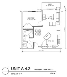  Floor Plan 1 Bedroom 1 Bathroom