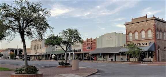 Row of shops along a city street