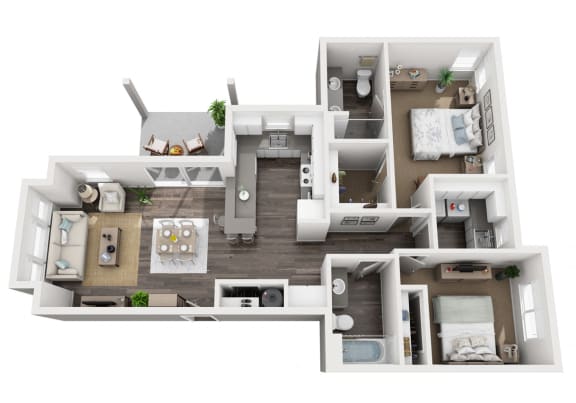 2 bedroom floor plan with virtual staging.