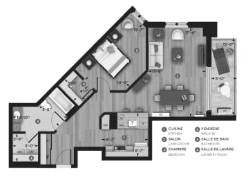 Floor Plan  1 bedroom 1 bathroom apartment floor plan at La Voile Pointe-Claire in Pointe Claire, QC