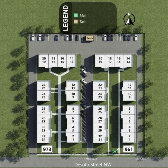 an aerial view of a subdivision diagram of a soccer field at Gardens at Washington Park in GA 30314
