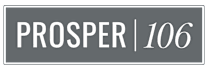 A black and white image with the word "PROSPER" and the number "106" separated by a vertical line.