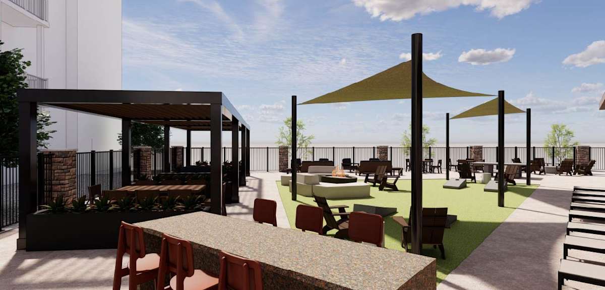Cardinal Point Apartments outdoor patio seating rendering - Grand Forks, ND