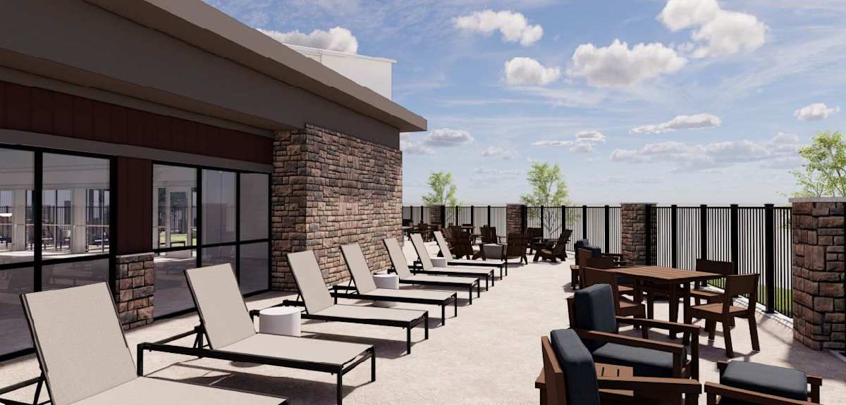 Cardinal Point Apartments patio rendering with chairs - Grand Forks, ND