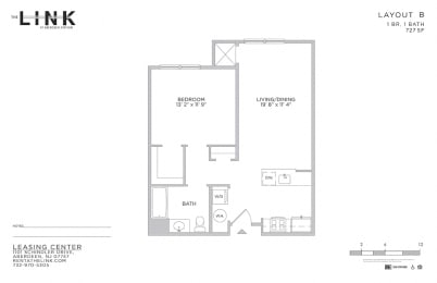 1 Bed 1 Bath Floor Plan at The Link at Aberdeen Station, Aberdeen, 07747