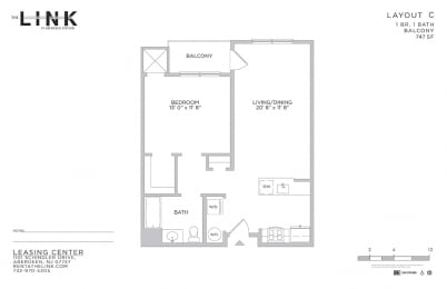1 Bedroom 1 Bathroom Floor Plan at The Link at Aberdeen Station, Aberdeen, New Jersey