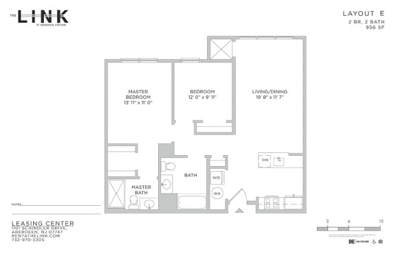 2 Bedroom 2 Bathroom Floor Plan at The Link at Aberdeen Station, New Jersey