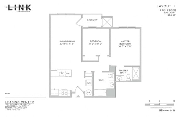 2 Bedroom 2 Bath Floor Plan at The Link at Aberdeen Station, New Jersey, 07747