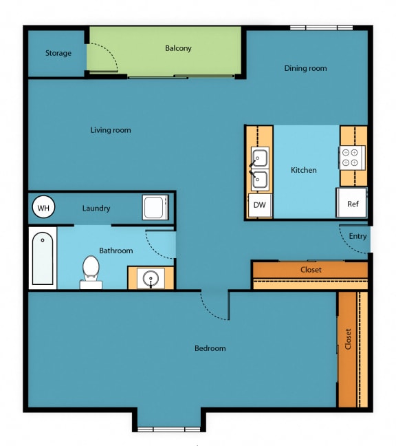 1x1 Floor Plan 1x1 Floor Plan at Park 210 Apartment Homes, Edmonds, WA