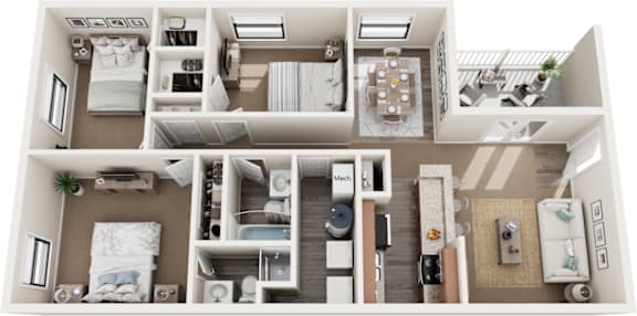 a 3d floor plan of a bedroom with a bathroom
