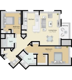 Cirrus Floor Plan 2B at Cirrus Apartments, Ashland, MA, 01721