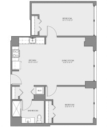 2 bed 2 bath floor plan B at Lakeview 3200 Apartments, Illinois, 60657