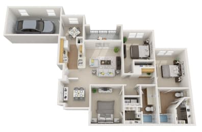 3 bedroom floor plan with 1,389 Sq. Ft. at Summerwind Apartment Homes Pearland TX