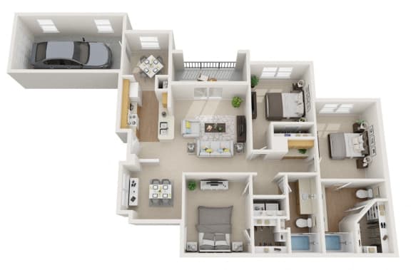 3 bedroom floor plan with 1,389 Sq. Ft. at Summerwind Apartment Homes Pearland TX