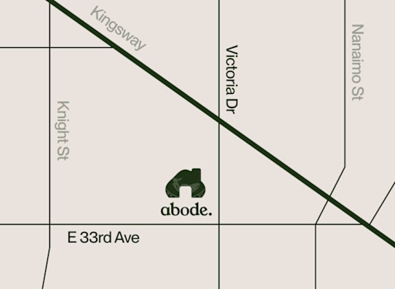 A map with a green line and a green logo with the text abode on it.